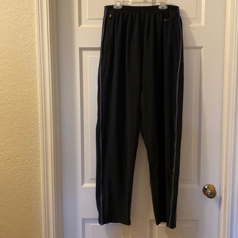 Nike Black Track Pants with Zippered Ankles, Womens L